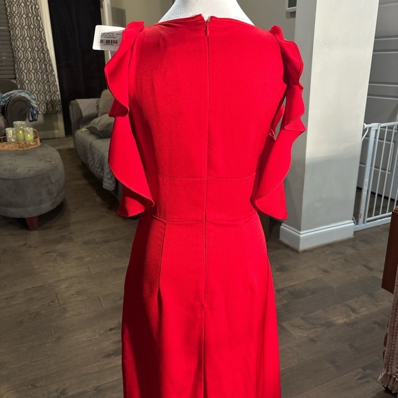 Monique Lhuillier Red Ruffled Asymmetrical Cocktail Dress - Picture 4 of 6